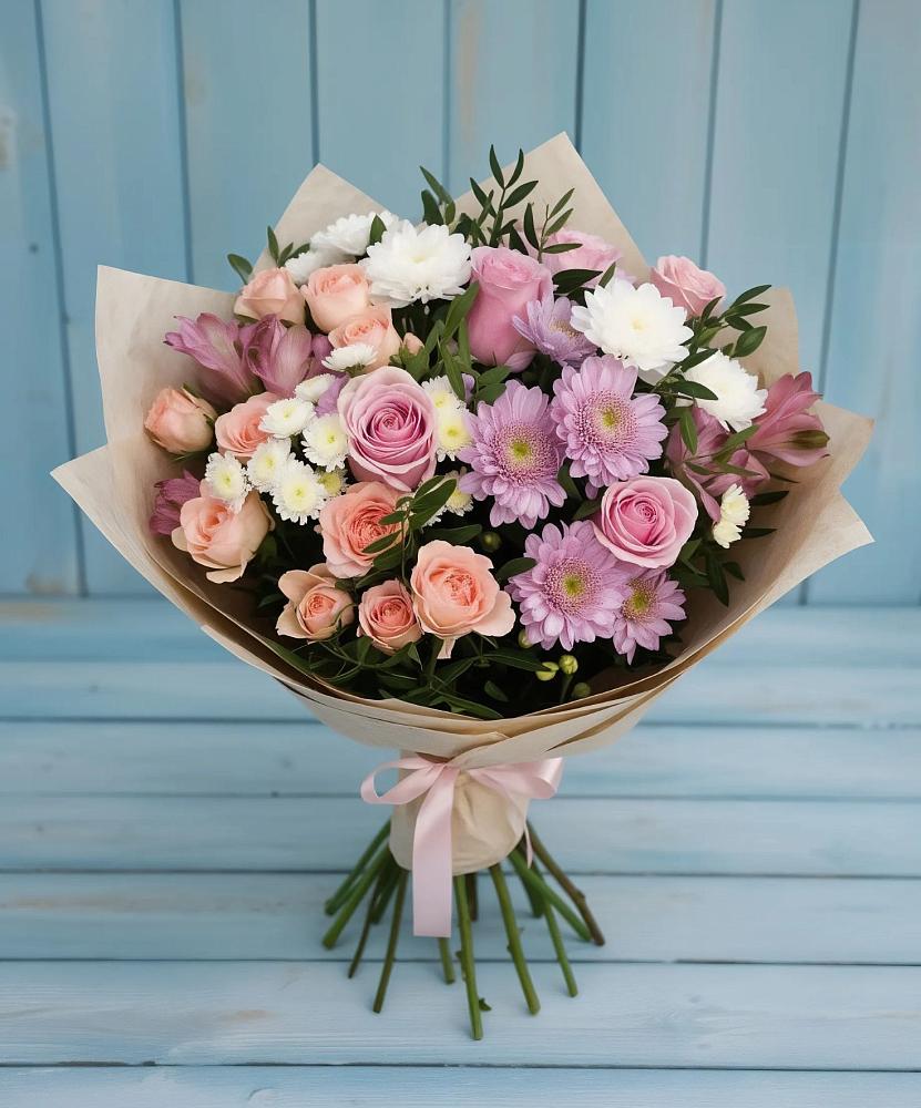 Букет цветов из: Хризантемы, Розы и Альстромерии в Садовом Ставропольского края