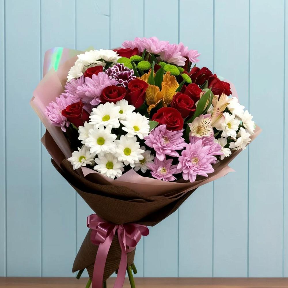 Букет цветов из: Розы, Хризантемы и Альстромерии в Садовом Ставропольского края