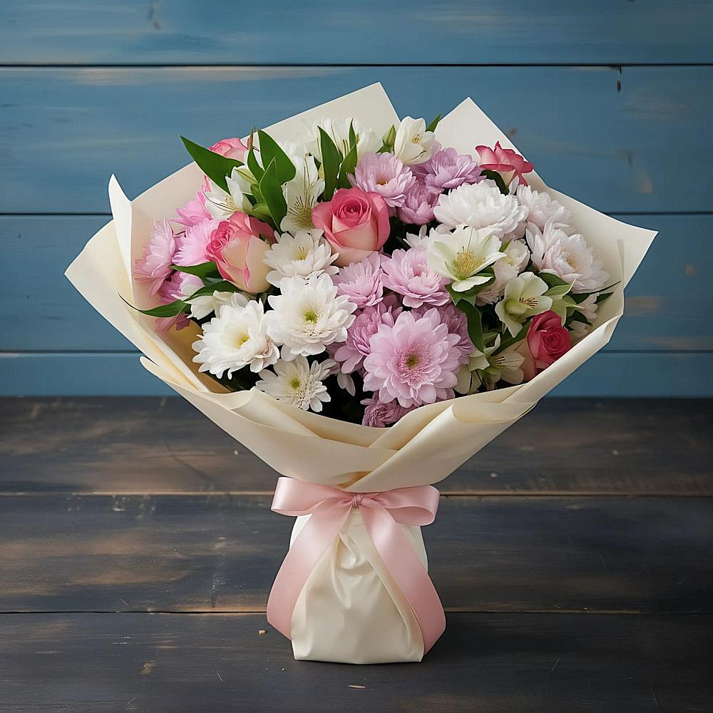 Букет цветов из: Хризантемы, Альстромерии и Розы в Садовом Ставропольского края